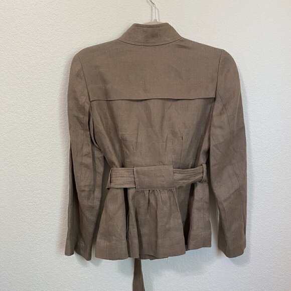 Ann Taylor Vintage 100% Linen Tan Belted Pleated Jacket Size 0 - Picture 7 of 7